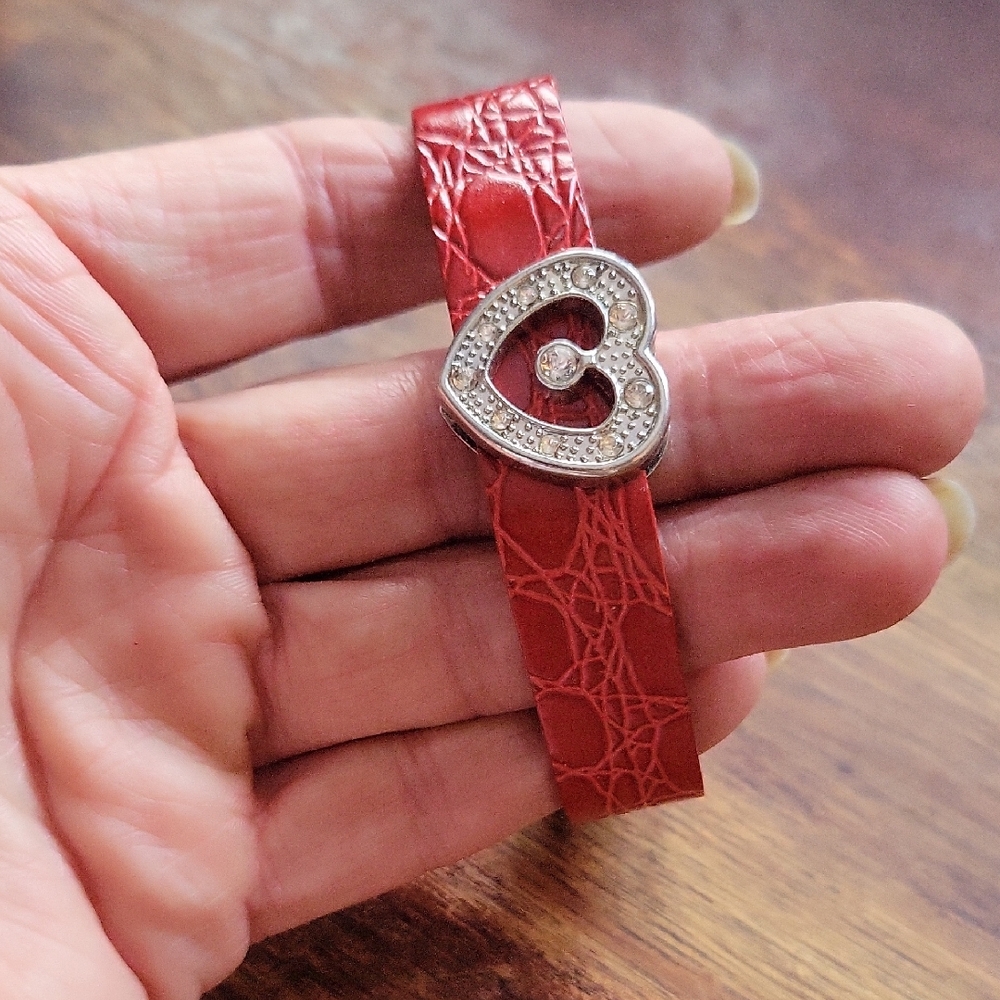 Red Heart Bracelet with Silver Accents